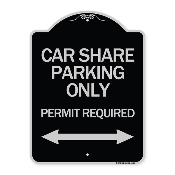 Car Share Parking Permit Required with Bidirectional Arrow Aluminum Sign, 24" x 18", BS-1824-24288